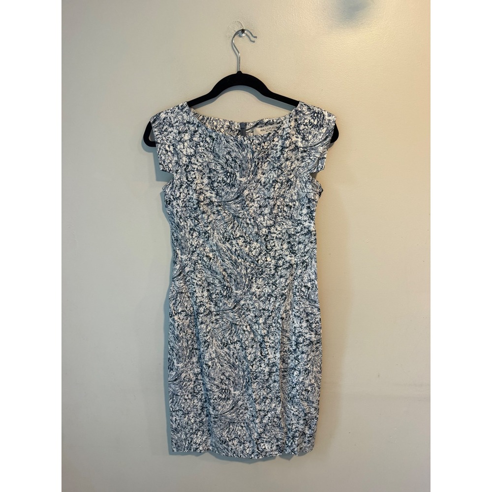 MM LaFleur Etsuko Dress Blue White Abstract Marble Print Cap Sleeve Sheath 2